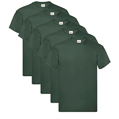 Abbildung von Fruit of the Loom Herren Original T. T Shirt, 5 Flaschengrün, L (5er Pack) + 1HL Kauf Notizblock