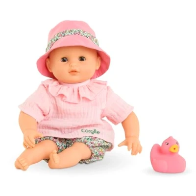 Abbildung von Mon Premier Poupon Badebaby Coralie, Weichkörper Badepuppe mit Badetier, Schlafaugen, abnehmbare Kleider, Vanilleduft, 30cm, ab 18 Monaten