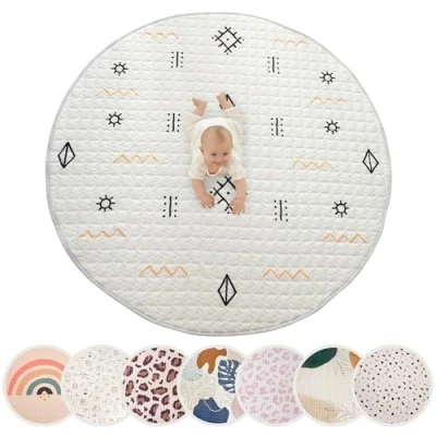Abbildung von Gesteppte Krabbeldecke Baby 150cm, Acapulco extra dicke 1,5cm weiche Krabbelmatte Spielmatte mit rutschfester Unterseite zum Krabbeln, Laufgitter maschinenwaschbare Spieldecke