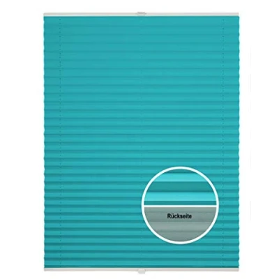 Abbildung von ondeco Plissee Thermo ohne Bohren mit Klemmträger,Sonnenschutz für Fenster innen, lichtschutz und Blickdicht, Faltrollo Sichtschutz Tür, Jalousie Rollo leicht verdunkelnd Türkis 55x130 cm