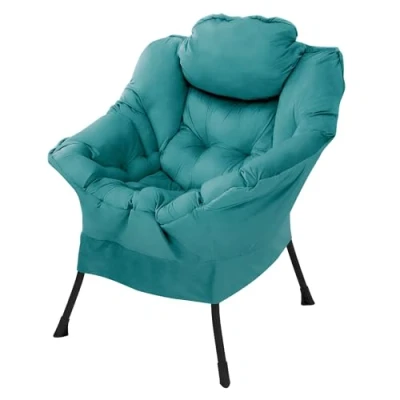 Abbildung von ML Design Relaxsessel Petrol, Wohnzimmersessel mit Armlehnen &amp; Seitentasche, Fernsehsessel Kopfkissen, Loungesessel Stahlrahmen, schwarzen Beine, Ohrensessel ergonomisch, Lesesessel gepolstert