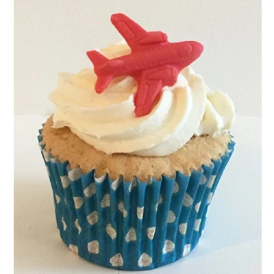Abbildung von 6 Handgemachte Kuchendekorationen aus Zucker: Rote Flugzeuge / Red Sugar Planes