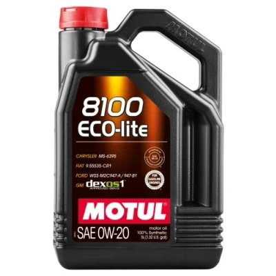 Abbildung von Motul 8100 ECO LITE 0W 20 5l Motoröl 108536 FORD: Mondeo 5 Limousine, FIESTA 6, Kuga Mk3, MITSUBISHI: COLT ASX SUV, Mirage / Space Star Schrägheck
