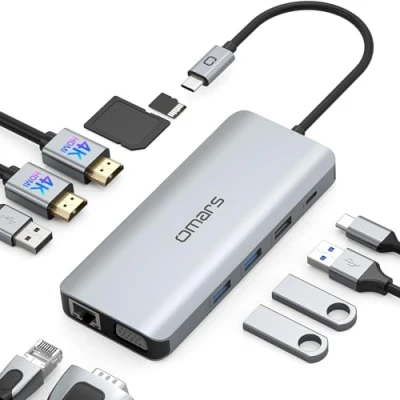 Abbildung von Omars Docking Station Triple Display USB C Hub Dual HDMI mit VGA Adapter Multiport 2 4K,Gigablit Ethernet RJ45,PD 100W,4xUSB,SD/TF für MacBook Pro/Air M1 M2,Dell,HP,Surface