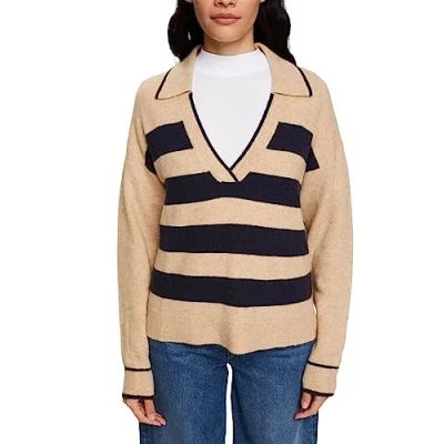 Abbildung von Esprit DEEP POLO Strickpullover Cream beige, Damen, Größe: 40, beige