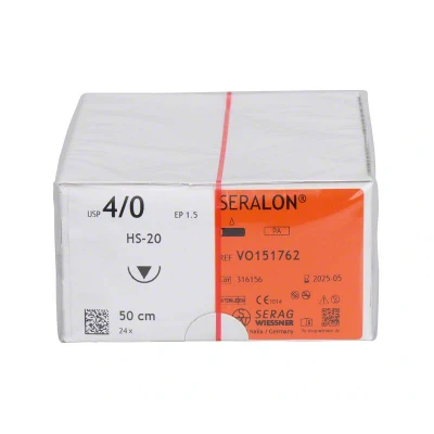 Abbildung von SERALON Nahtmaterial blau 50cm 4/0 HS 20 24 Nadeln