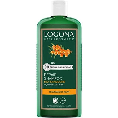 Abbildung von LOGONA Naturkosmetik Reparierendes und pflegendes Shampoo für natürlich gesundes Haar, Geeignet geschädigtes Repair &amp; Pflege Haarshampoo mit veganer Formel aus Bio Sanddorn, 1 x 250 ml