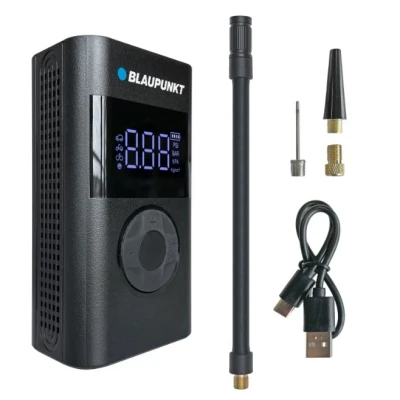 Abbildung von Blaupunkt Tragbare Akku Luftpumpe TPM 124, Kompressor für Fahrräder, Motorräder, Auto &amp; Bälle, mit Powerbank und Taschenlampen Funktion, Schwarz