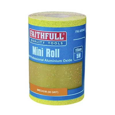 Abbildung von Faithfull FAIAR580Y 5 m Medium (Körnung 80), Schleifpapier Rolle, Gelb (Standard), 115 mm x