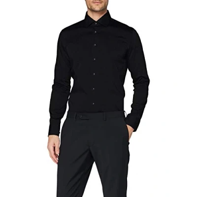 Abbildung von Seidensticker Herren Business Hemd Extra Slim Fit Bügelfrei Kent Kragen Langarm 100% Baumwolle, Schwarz (Schwarz 39), 36 EU