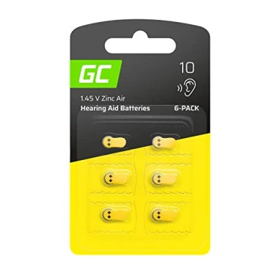 Abbildung von Green Cell Blister 6 Stück Hörgerätebatterien batterien Typ/Größe Gelb 10 P10 PR70 ZL4 Zinc Air Akustische Zink Luft für Hörgeräte und Otoplastiken