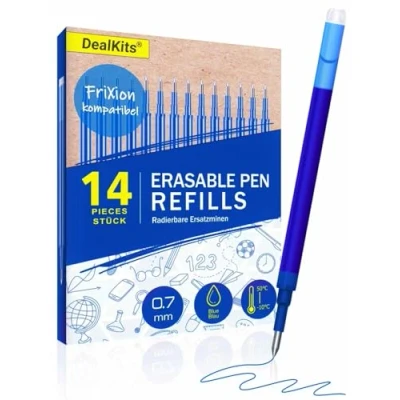 Abbildung von 14x Radierbare Ersatzminen, DealKits 0.7mm Blau Gelschreibermine, Kompatibel mit Pilot FriXion Ball &amp; Clicker Eberhard Faber, Ersatzmine für Gelstift Radierbar, Praktisch Schule und Alltag