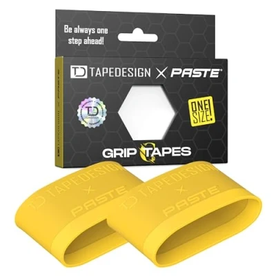 Abbildung von TAPEDESIGN Schienbeinschonerhalter Grip Tapes aus Silikon, Fußball Männer, Frauen, Gelb Halterung für Fussball Stutzen, Stutzentape