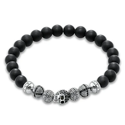 Abbildung von Thomas Sabo Herren Armband Totenkopf Obsidian schwarz Rebel at Heart 925 Sterling Silber A1099 159 11