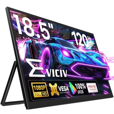 Abbildung von EVICIV Portable Monitor, 18,5 Zoll 120Hz Tragbarer FHD 1080P IPS Mobiler Display Zweiter Bildschirmmit Verstellbarer Ständer Mini HDMI Type C für Laptop, PC, Phone, PS4/5, VESA Kompatibel