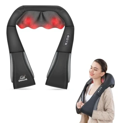 Abbildung von Snailax Schulter Nacken Rücken Massagegerät, Shiatsu Nackenmassagegerät mit Wärme, Rückenmassagegerät,Elektrisch 4D Rotation Massagegerät zu Hause Büro, Geschenke für Männer, Frauen