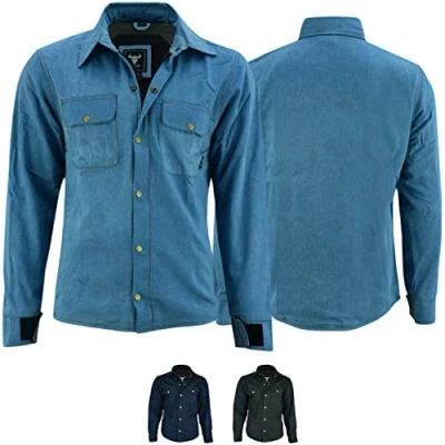 Abbildung von BULLDT Motorradhemd Jeanshemd Motorradjacke herren Futter aus kevlar aramid mit geprüfte Protektoren rutsch brandfest motorrad biker hemd denim Himmelblau 56