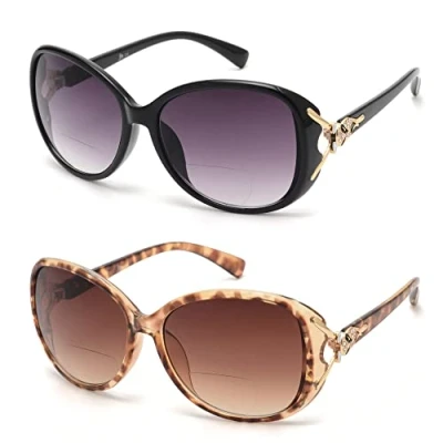 Abbildung von JM Klassisch Bifokal Lesebrille Platz Stylish Gradient Sonnenbrillen Leser für Damen Schwarz+Braun +2.0