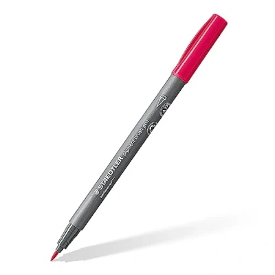Abbildung von STAEDTLER brush pen pigment Arts, bordeauxrot, pigmentierte Premium Zeichentusche, Pinselspitze für variable Linienbreite, wasserfest, schnelltrocknend, 10 pens im Kartonetui, 371 23