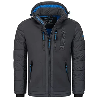 Abbildung von Geographical Norway Herren Winter Jacke Parka Steppjacke Kapuzenjacke Outdoorjacke Warm gesteppt FVS Production H H, Farbe:Grau, Größe:L