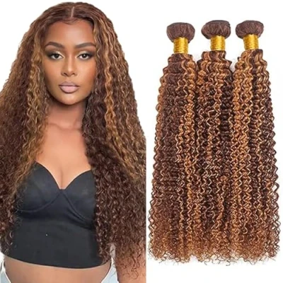 Abbildung von Tuheerst Human Hair Bundles 3 Curly Wave Extensions Long Brown Capelli Veri Tessitura Brazilian Umani Brasiliani Virgin Remy 34 Pollice