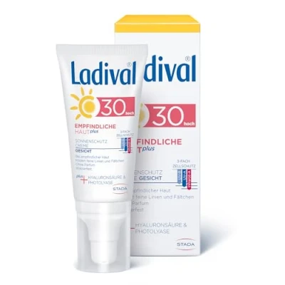 Abbildung von Ladival Empfindliche Haut Plus Sonnenschutz Creme für das Gesicht LSF 30 Parfümfreie Sonnencreme ohne Farb und Konservierungsstoffe wasserfest, 50 ml