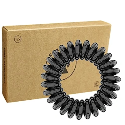 Abbildung von Reskthetic hochwertige Spiral Haargummi (schwarz), schonend zum Haar, nachhaltig, umweltfreundlich, (Telefonkabel, Zopfgummis) für Mädchen &amp; Frauen/Damen (12 x 3,5 cm)