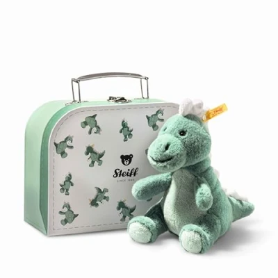 Abbildung von Steiff Joshi Baby T Rex 16cm gruenblau im Koffer, Soft Cuddly Friends, Kuscheltier Dinosaurier, Stofftier Dino zum Spielen &amp; Kuscheln, aus kuschelweichem Plüsch, waschmaschinenfest