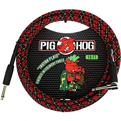 Abbildung von Pig Hog Vintage Serie Instrumentenkabel, Tartan Plaid, 3m/10ft, 6.35 (1/4) auf (1/4), Hochwertige Qualität, Gewebt, Winkelstecker