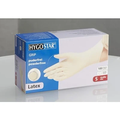 Abbildung von HYGOSTAR Latexhandschuhe Grip, puderfrei, weiß, 1 Packung = 100 Stück, Größe: S