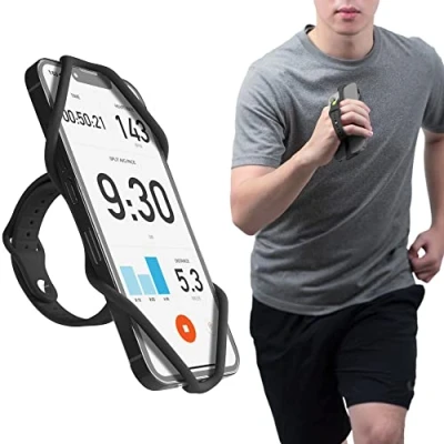 Abbildung von Bone Sport Handyhalter Griff für Jogger 2, Silikon Universal Handyhalterung Joggen, Elastisch Handyfingerhatler Smartphone iPhone Samsung Galaxy Google Pixel Huawei Run Tie Handheld 2 (Schwarz)