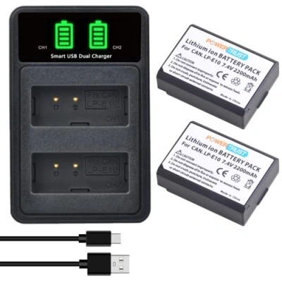 Abbildung von PowerTrust 2Pcs LP E10 Akku mit Ladegerät für Canon EOS 4000D 3000D 2000D 1500D 1300D 1200D 1100D, Rebel T7 T3 T5 T6, Kiss X50