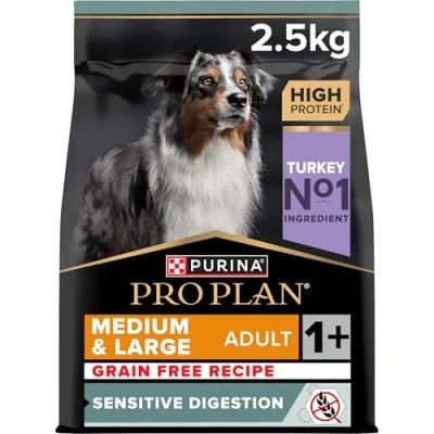 Abbildung von Pro Plan Grain Free Medium &amp; Large Adult Sensitive Digestion, Hundefutter trocken, reich an Truthahn, 1er Pack (1 x 2,5 kg)