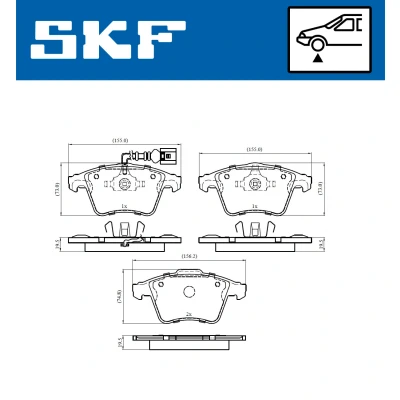 Abbildung von SKF VKBP 80589 E Bremsbelagsatz inkl. Verschleißwarnkontakt VOLKSWAGEN: Transporter 5 Kastenwagen, Pritsche / Fahrgestell