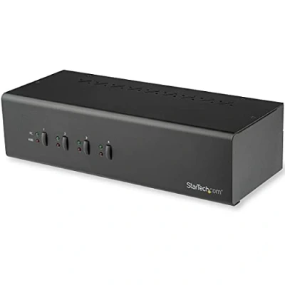 Abbildung von StarTech.com 4 Port Dual Monitor DVI KVM Switch mit USB 3.0 Hub 4k 60Hz TAA konform Link Umschalter