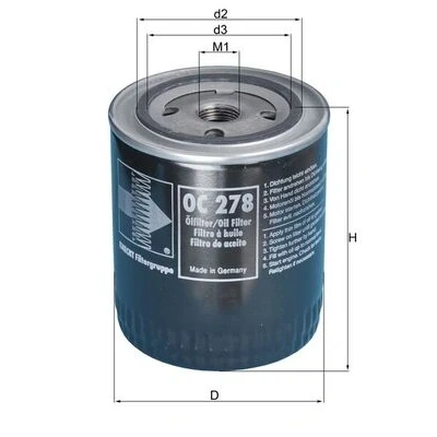Abbildung von MAHLE ORIGINAL OC 278 Ölfilter Anschraubfilter OPEL: Frontera A SUV, Omega Limousine, Caravan