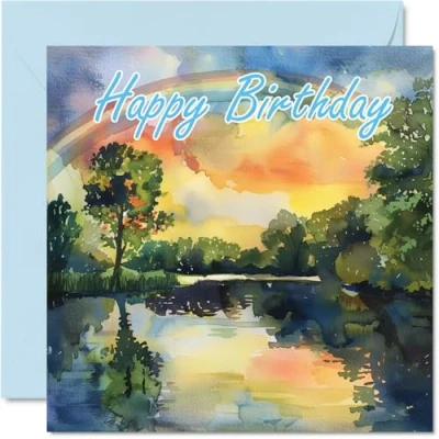 Abbildung von Stuff4 Geburtstagskarten für Frauen und Männer Aquarell Regenbogen Happy Birthday Karte Mama, Vater, Bruder, Schwester, Onkel, Tante, Cousin, Großvater, Nanny, Freund, 145 mm x mm,