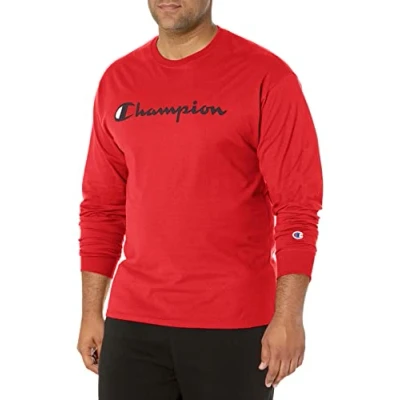 Abbildung von Champion Herren, Classic Long Sleeve, Comfortable, Soft for Men (Reg. Or Big &amp; Tall) T Shirt, Scharlachrote Schrift, XL
