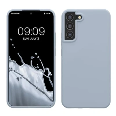 Abbildung von kwmobile Hülle kompatibel mit Samsung Galaxy S22 Plus Silikon Handy Case Handyhülle weiche Oberfläche kabelloses Laden Hellblau matt