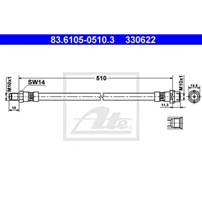Abbildung von ATE 83.6105 0510.3 Bremsschläuche 510 M10x1 MERCEDES BENZ: Sprinter 3 T Kastenwagen, Bus, Pritsche/Fahrgestell