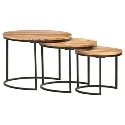 Abbildung von vidaXL 3X Akazienholz Massiv Satztisch Couchtisch Beistelltisch Kaffeetisch Sofatisch Holztisch Tisch Teetisch Massivholztisch Wohnzimmertisch