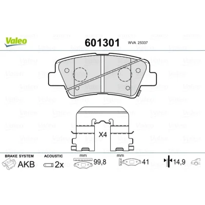 Abbildung von VALEO 601301 Bremsbelagsatz Hinterachse inkl. Verschleißwarnkontakt mit Anti Quietsch Blech Gleitschienen KIA: cee‘d II Schrägheck, Sportage IV