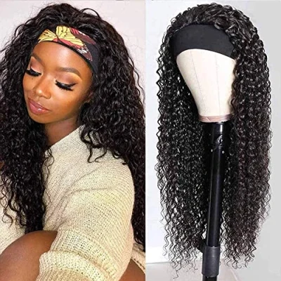 Abbildung von LOVFIR Echthaar Perücke Locken Headband Wigs Human Hair Curly for Black Woman Wig 150% Density Natural Color Soft and Full 16 inch