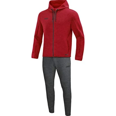 Abbildung von JAKO Damen Jogginganzug Premium Basics mit Kapuze, rot meliert, 44, M9729