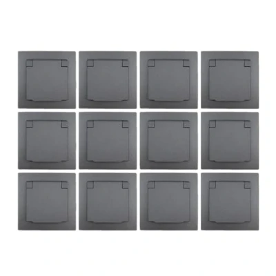 Abbildung von MC POWER 12er Pack Schutzkontakt Steckdosen IP44 FLAIR 250V /16A, UP, Unterputz Steckose mit Klappdeckel, dunkelgrau anthrazit, matt