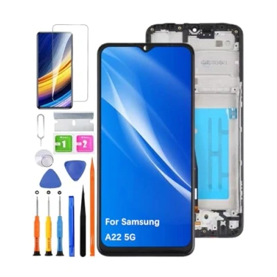 Abbildung von HLYGZX Ersatz Original Display für Samsung Galaxy A22 5G LCD Bildschirm, A226B A226BR A226L Bildschirm Touch Digitizer Assembly Reparaturteile Kit(Schwarz mit Rahmen)