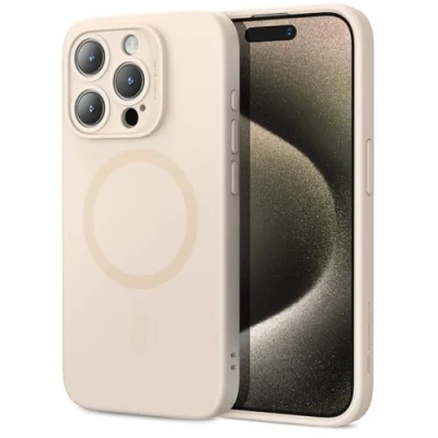Abbildung von ESR für iPhone 15 Pro Hülle, Kompatibel mit MagSafe, unterstützt magnetisches Laden, dünne Handy Hülle aus flüssigem Silikon, stoßdämpfendes Case, Display und Kameraschutz, Cloud Serie, Beige