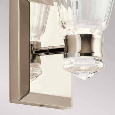 Abbildung von Elstead Lighting QN KAYVA1 PN QUINTIESSE Wandleuchte Kayva LED 8W IP44 3000K Stahl Nickel poliert, Glas klar facettiert L:15.2cm H:24.7cm B:13cm