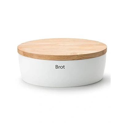 Abbildung von Continenta Brotkasten, Keramik, (Set, 1 tlg), Brottopf oval mit Holzdeckel, Rückseite als Schneidebrett nutzbar