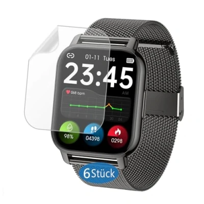 Abbildung von Frgnie Schutzfolie kompatibel für Popglory Smartwatch 1,85 Zoll (6 Stück) TPU Displayschutzfolie IDEALROYAL/Narcid P66